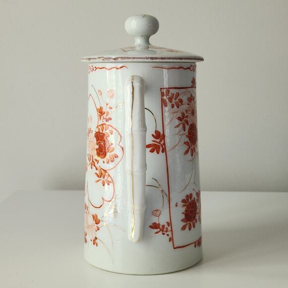 Antique Japanese Chocolate Pot | Early 20th Century Porcelain | Red Orange Gold - Picture 5 of 10